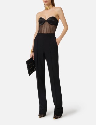 Body in tulle jacquard con monogram nero