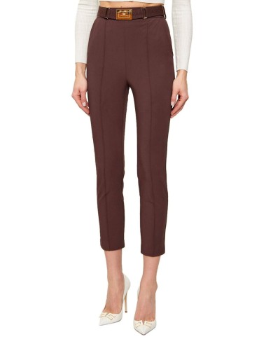 Pantaloni in tessuto tecnico bielastico con cintura cacao