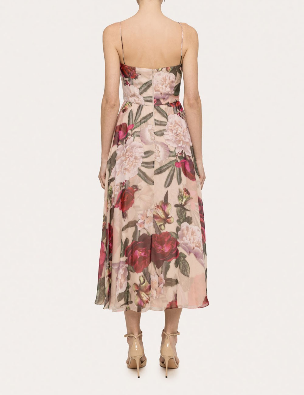 Floral-detail silk midi dress