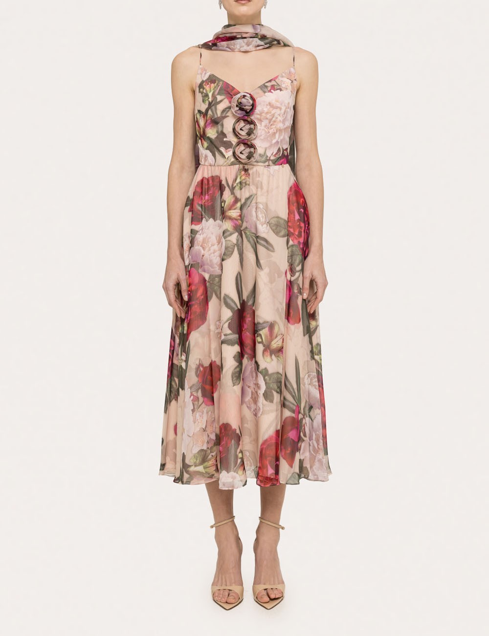 Floral-detail silk midi dress