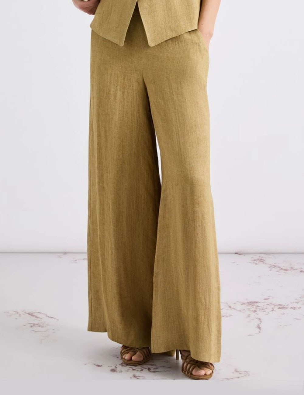 Linen wide-leg trousers kaki