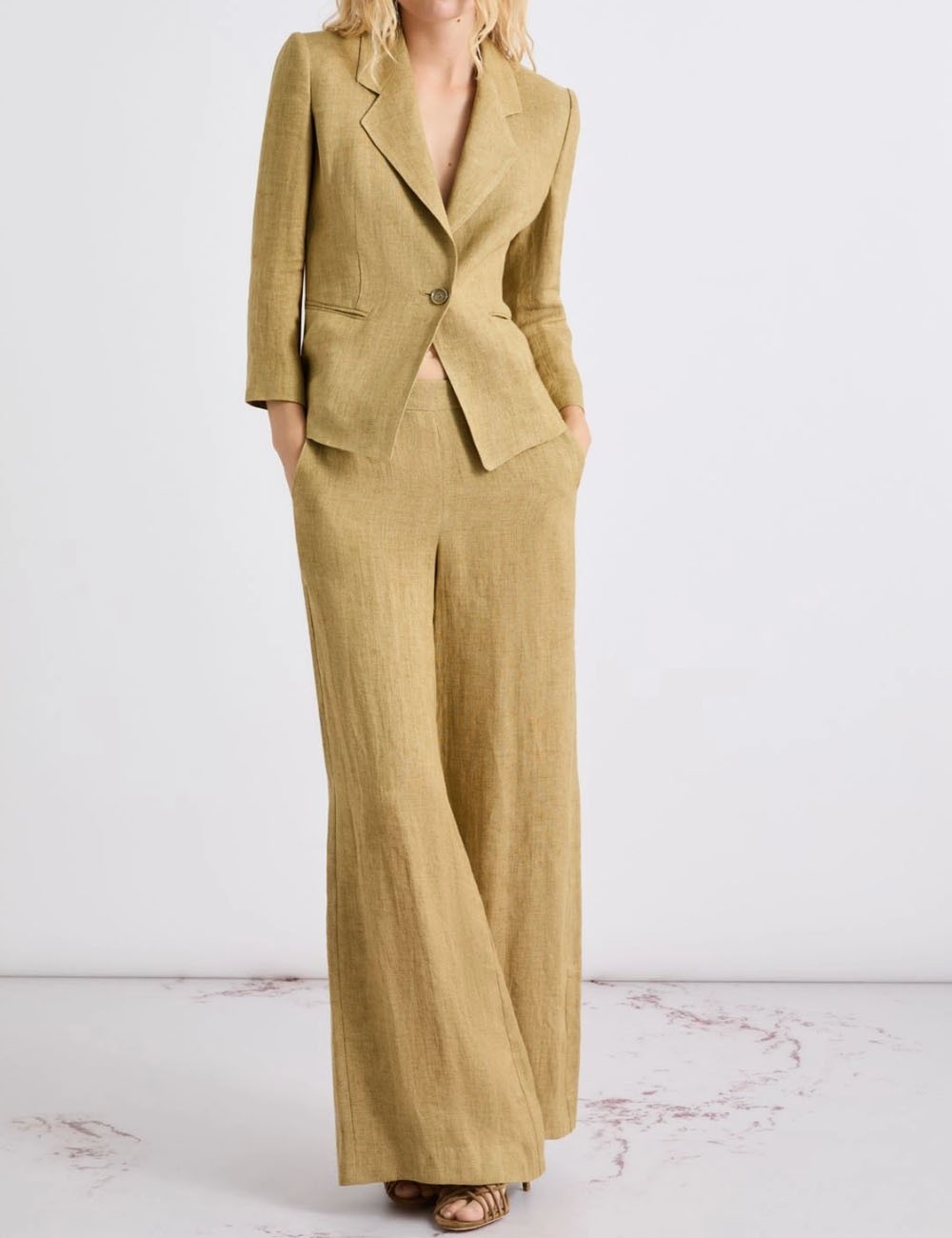 Linen wide-leg trousers kaki