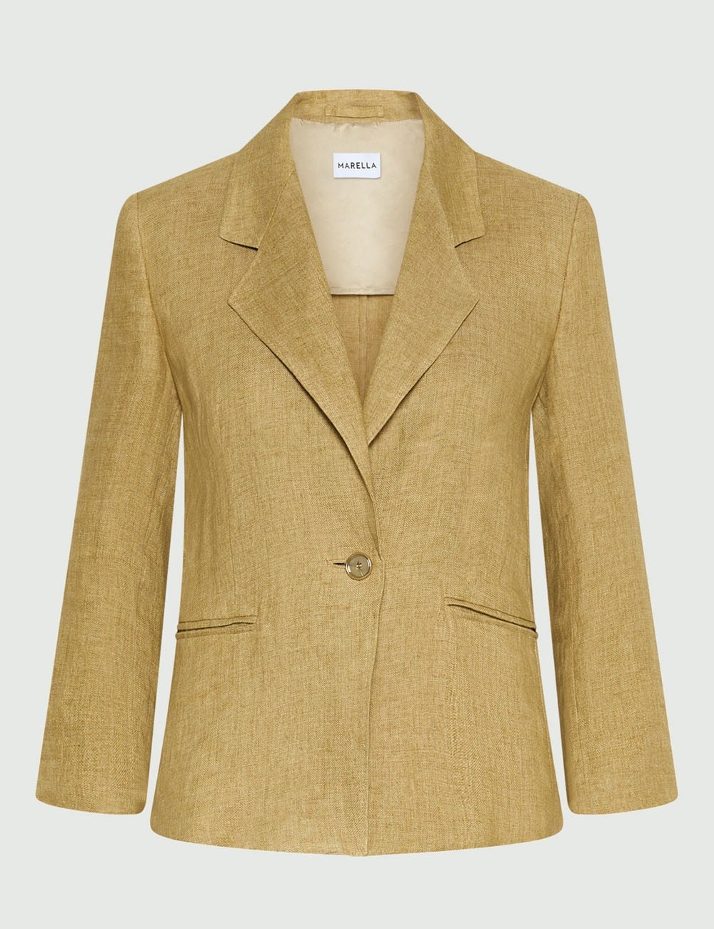 Blazer aderente in lino delavé kaki