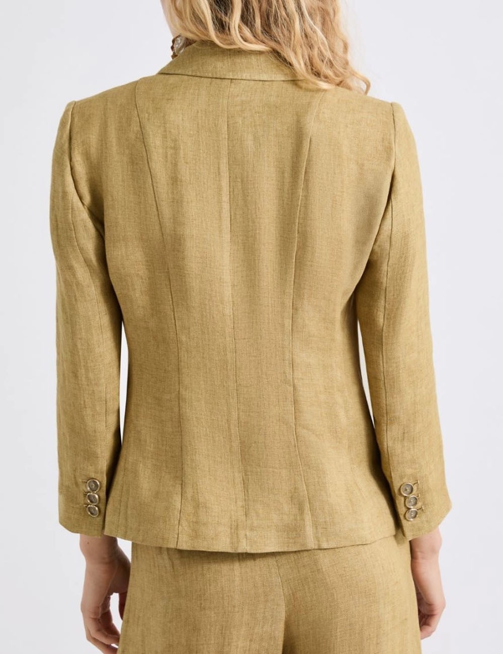 Blazer aderente in lino delavé kaki