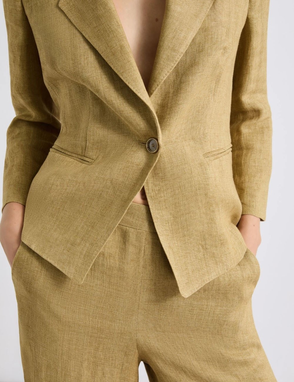 Slim-fit faded linen blazer kaki