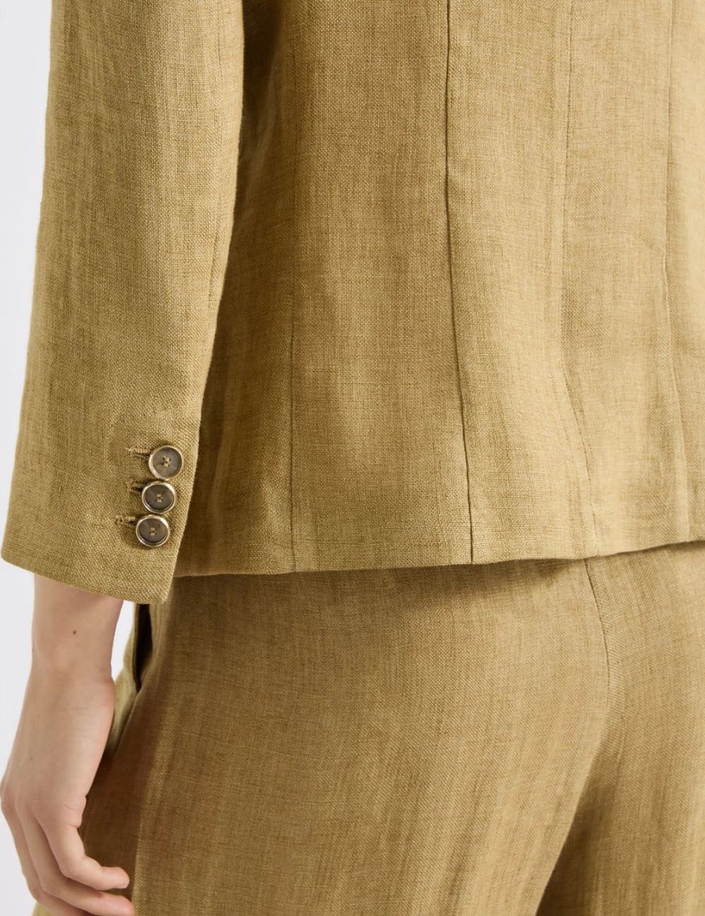 Blazer aderente in lino delavé kaki