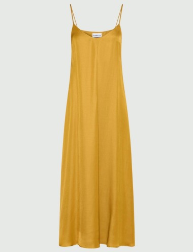 Slip dress in gabardina di misto lino cognac
