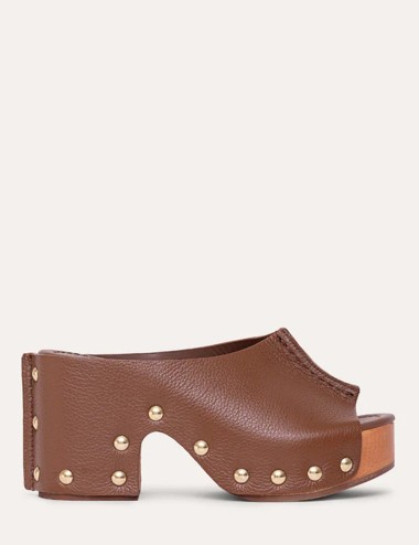 Zoccolo in legno Elise Contrast camoscio moka