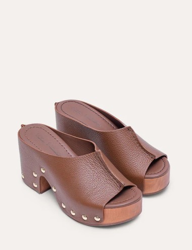 Zoccolo in legno Elise Contrast camoscio moka