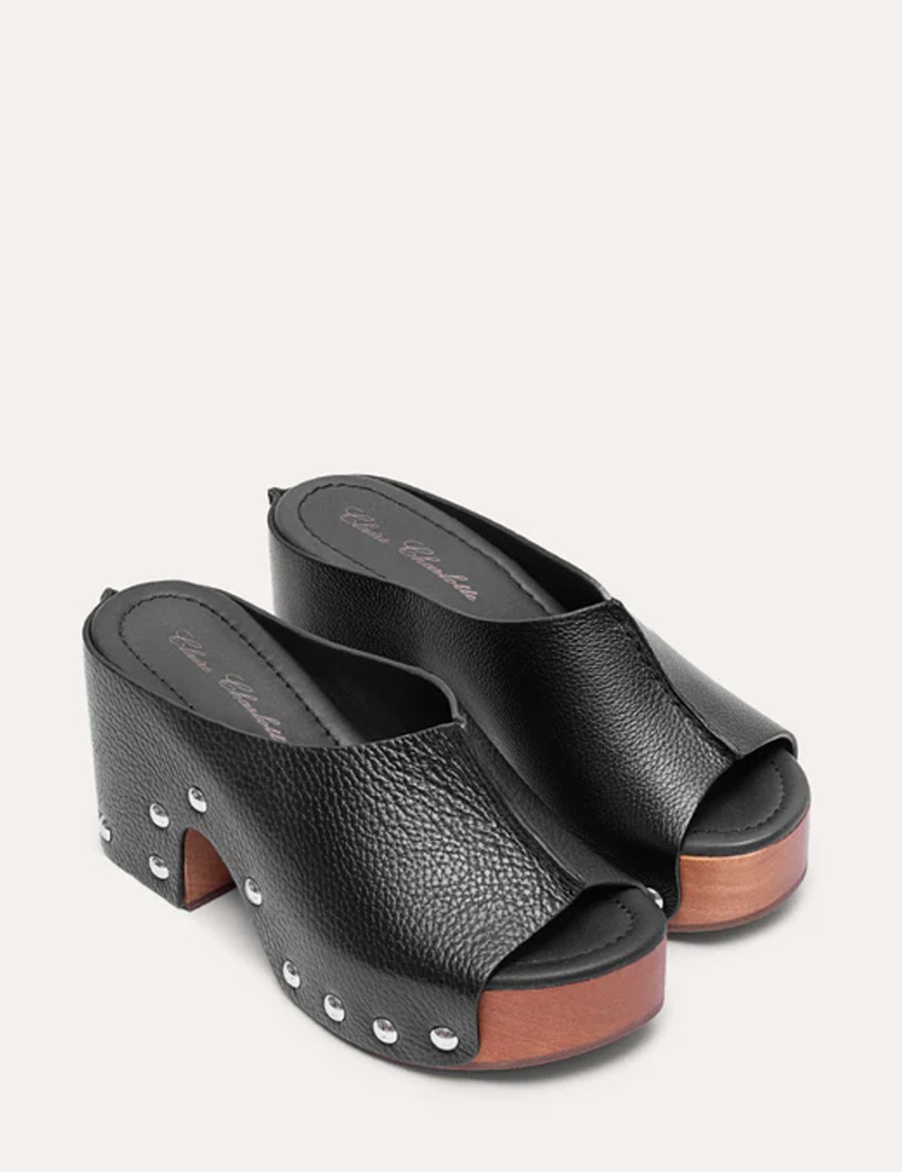 Zoccolo in legno Elise Fantasy pelle nero