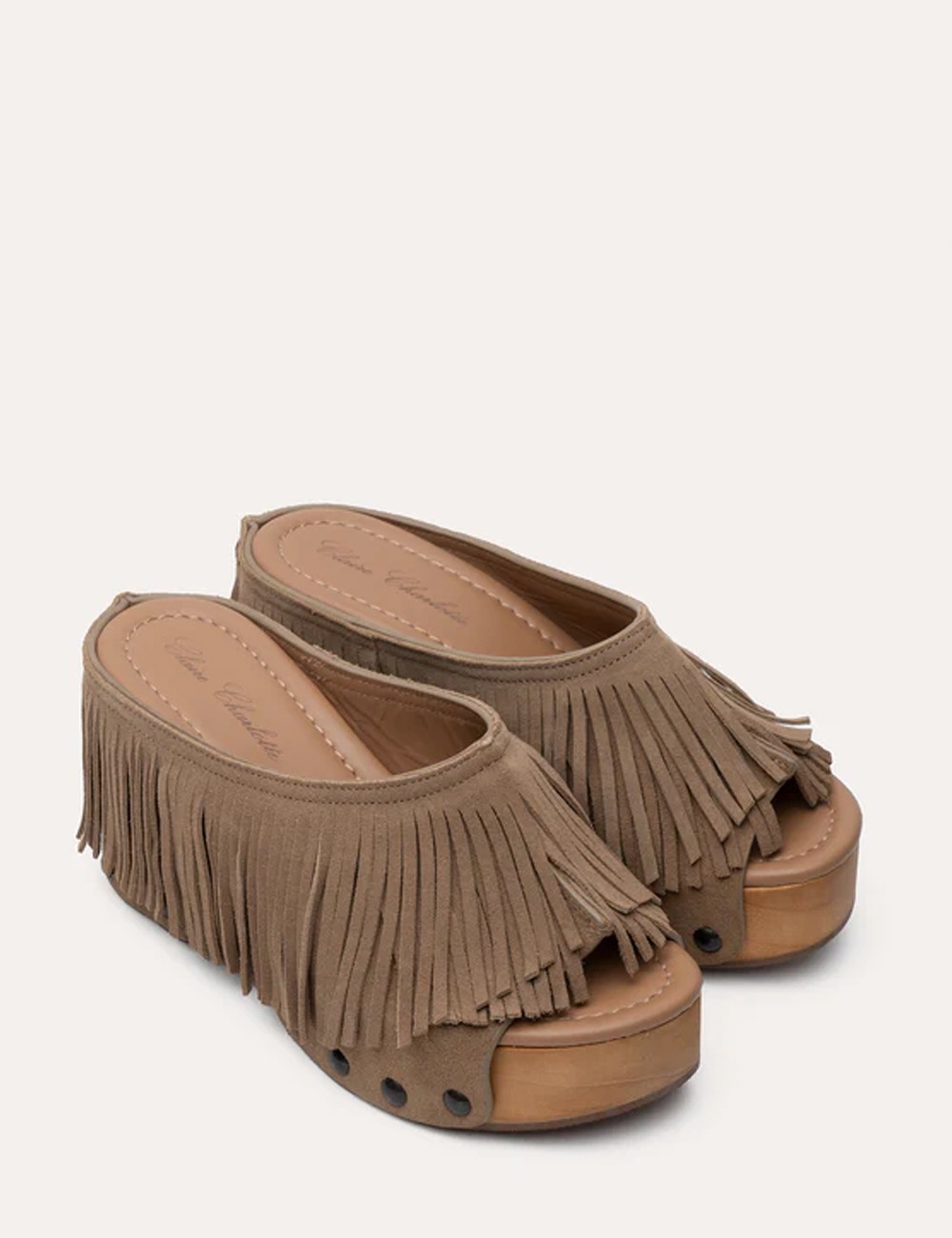 Zoccolo in legno Edith Frange camoscio muscade