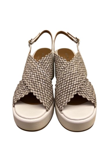 Sandalo con plateau a fasce incrociate corda bianco