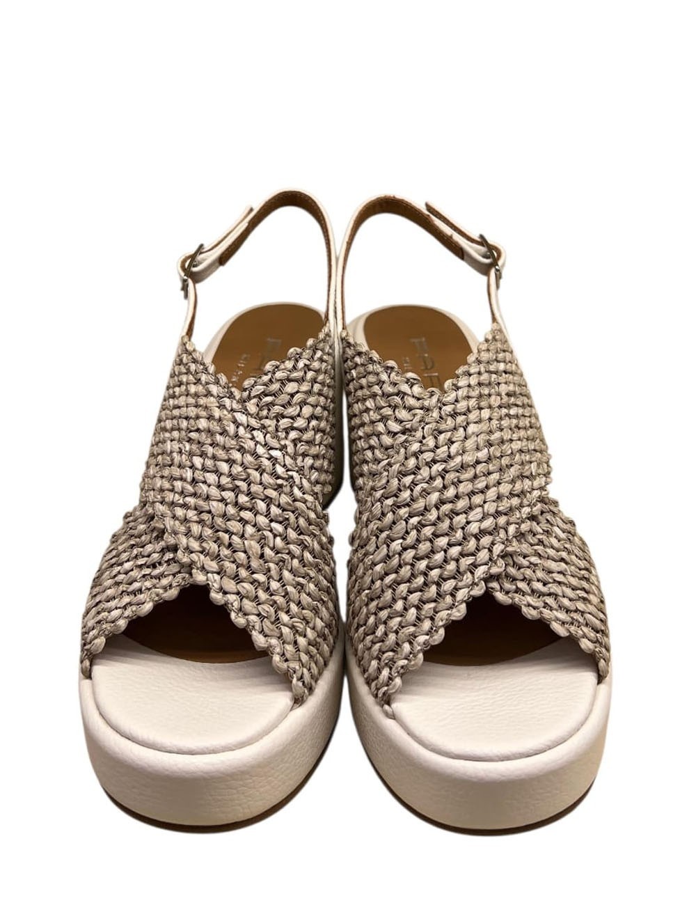 Sandalo con plateau a fasce incrociate corda bianco