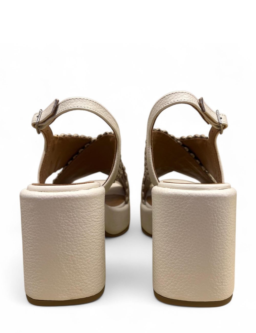 Sandalo con plateau a fasce incrociate corda bianco