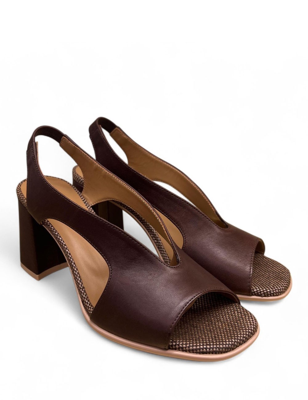 Sandalo slingback in pelle cacao