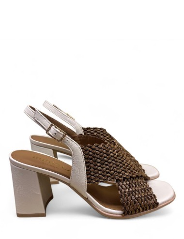 Sandalo slingback a fasce incrociate bronzo bianco