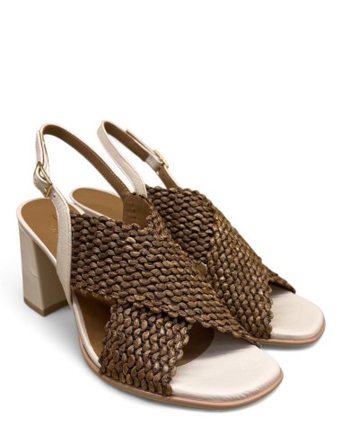 Sandalo slingback a fasce incrociate bronzo bianco