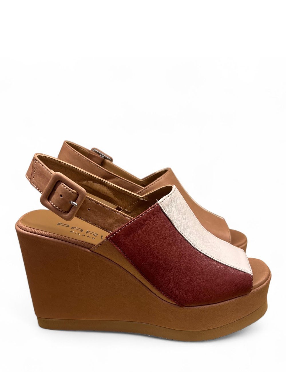 Zeppe in pelle con fascia tricolore con cinturino cuoio