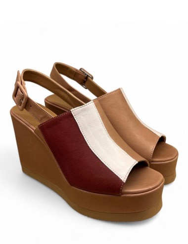 Zeppe in pelle con fascia tricolore con cinturino cuoio