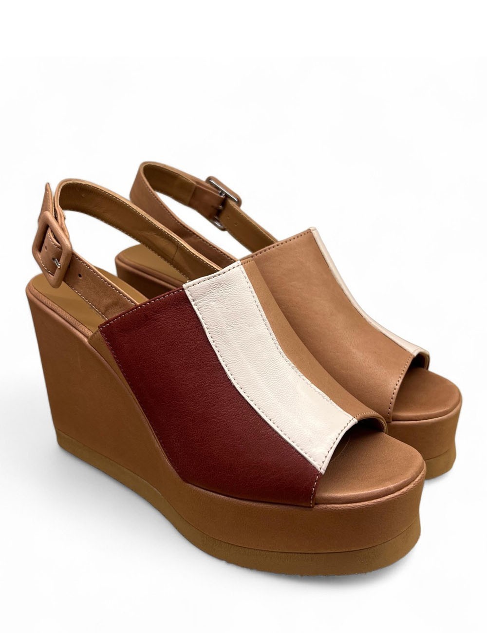 Zeppe in pelle con fascia tricolore con cinturino cuoio