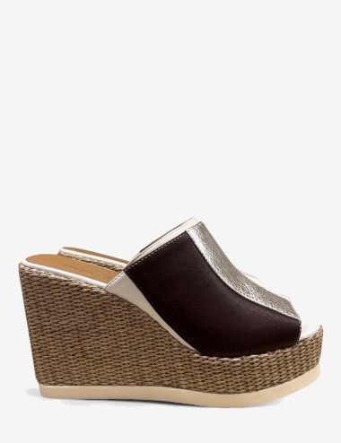 Zeppe in pelle con fascia tricolore corda