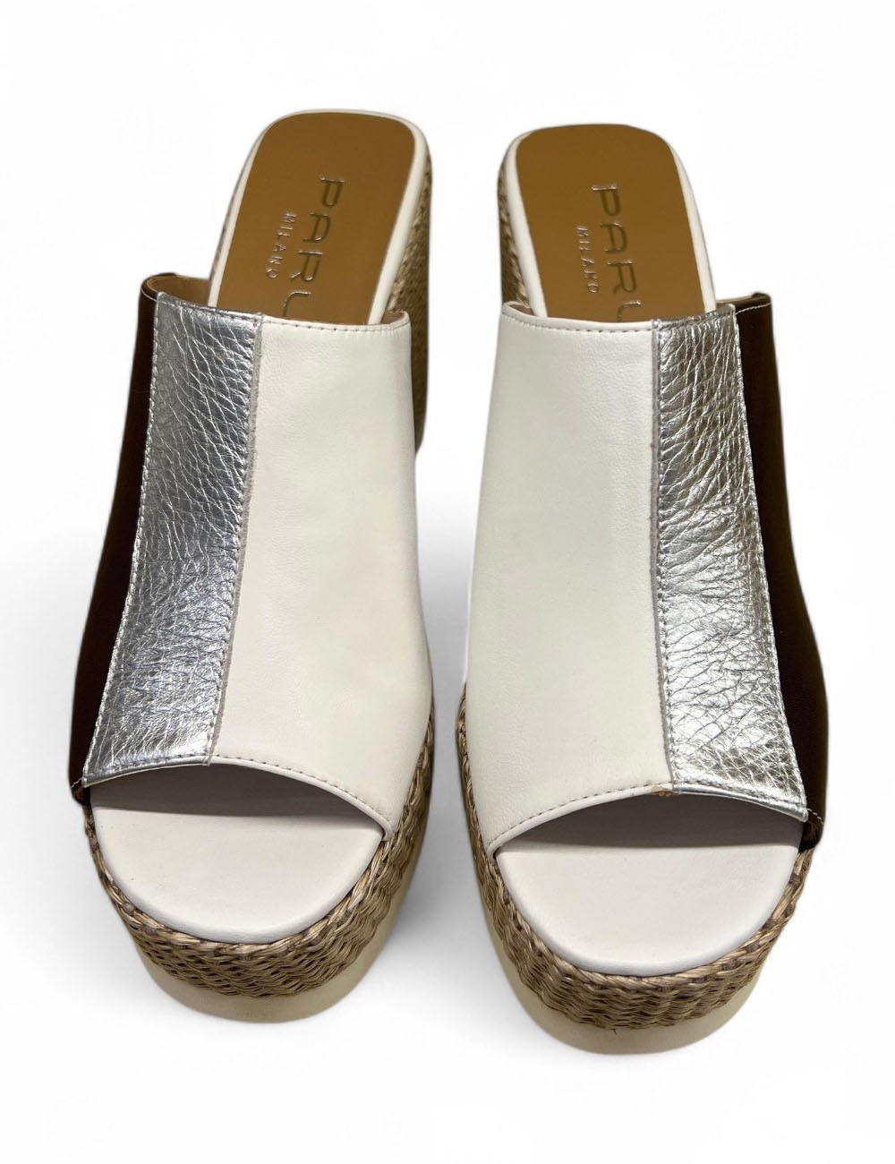 Zeppe in pelle con fascia tricolore corda