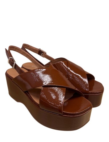 Zeppe in pelle a fasce incrociate con cinturino cuoio