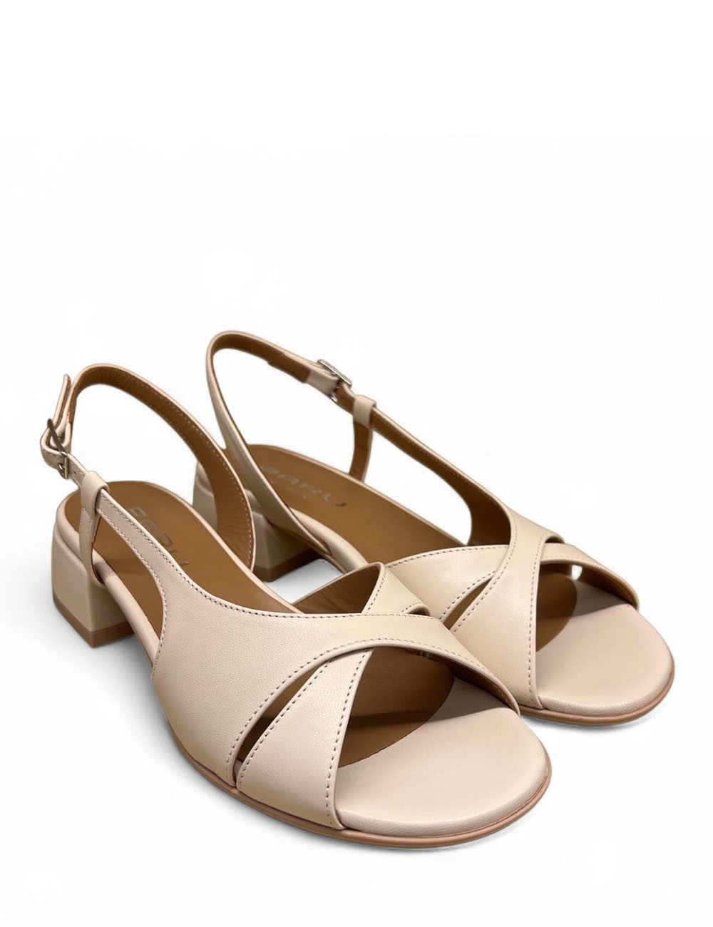 Sandalo slingback in pelle a fasce incrociate beige