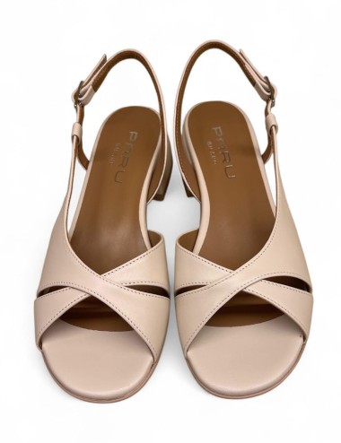 Sandalo slingback in pelle a fasce incrociate beige