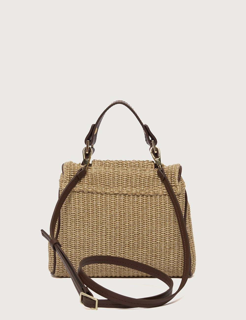 Borsa Sveva Zanzibar Mini a mano in tessuto e pelle biscotto