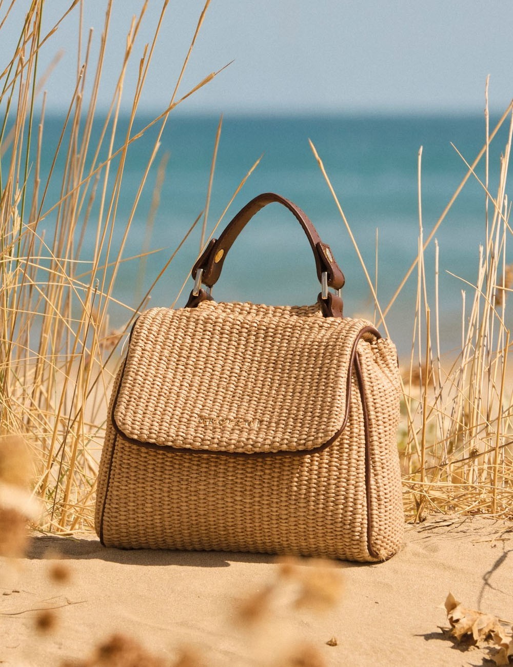 Borsa Sveva Zanzibar Mini a mano in tessuto e pelle biscotto
