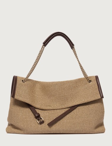 Venus Zanzibar Large fabric and leather shoulder bag biscuit