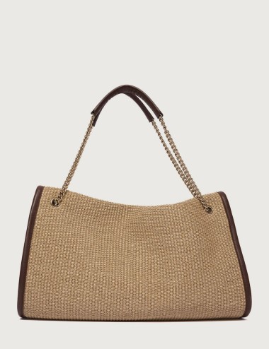 Venus Zanzibar Large fabric and leather shoulder bag biscuit