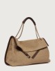 Venus Zanzibar Large fabric and leather shoulder bag biscuit