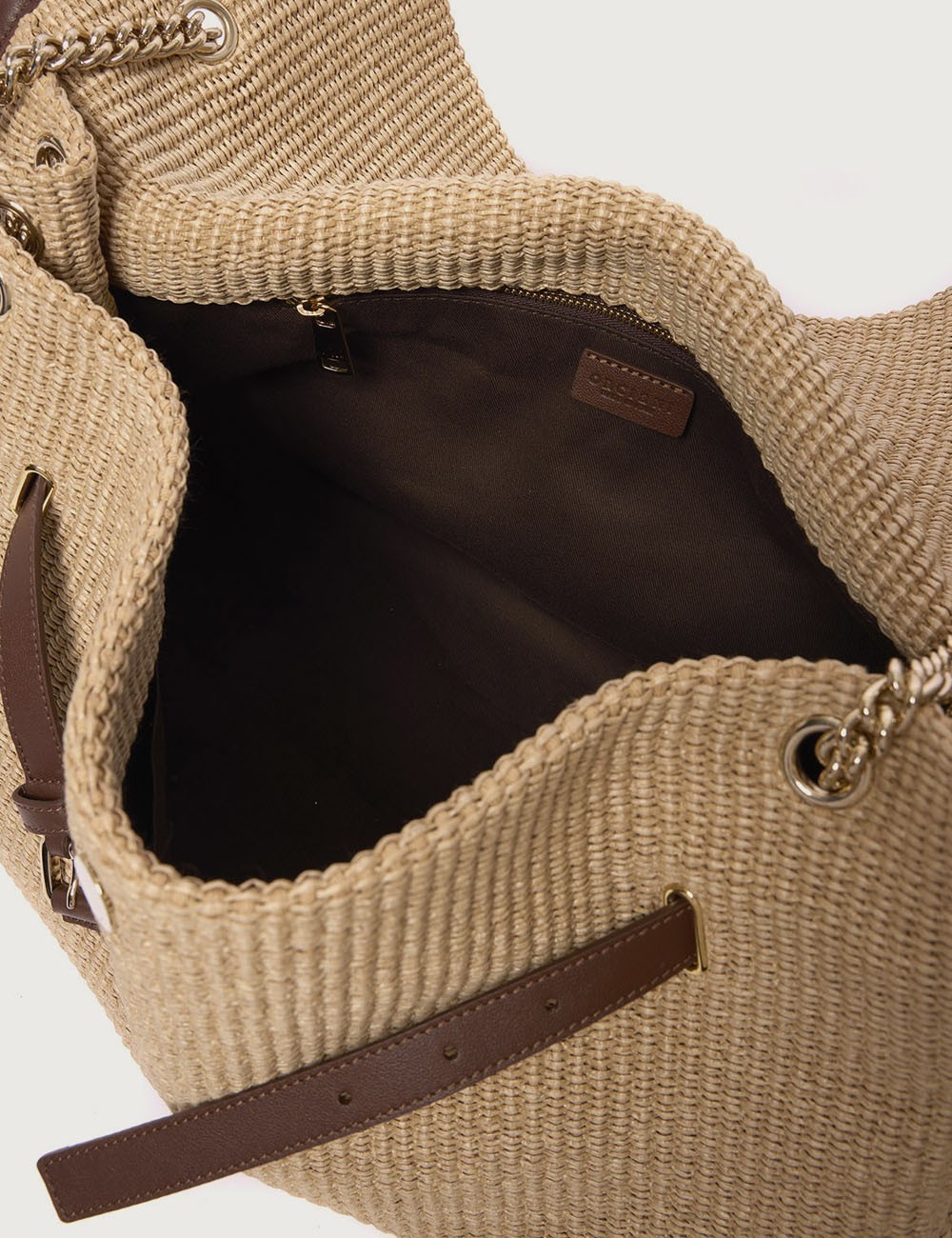 Venus Zanzibar Large fabric and leather shoulder bag biscuit