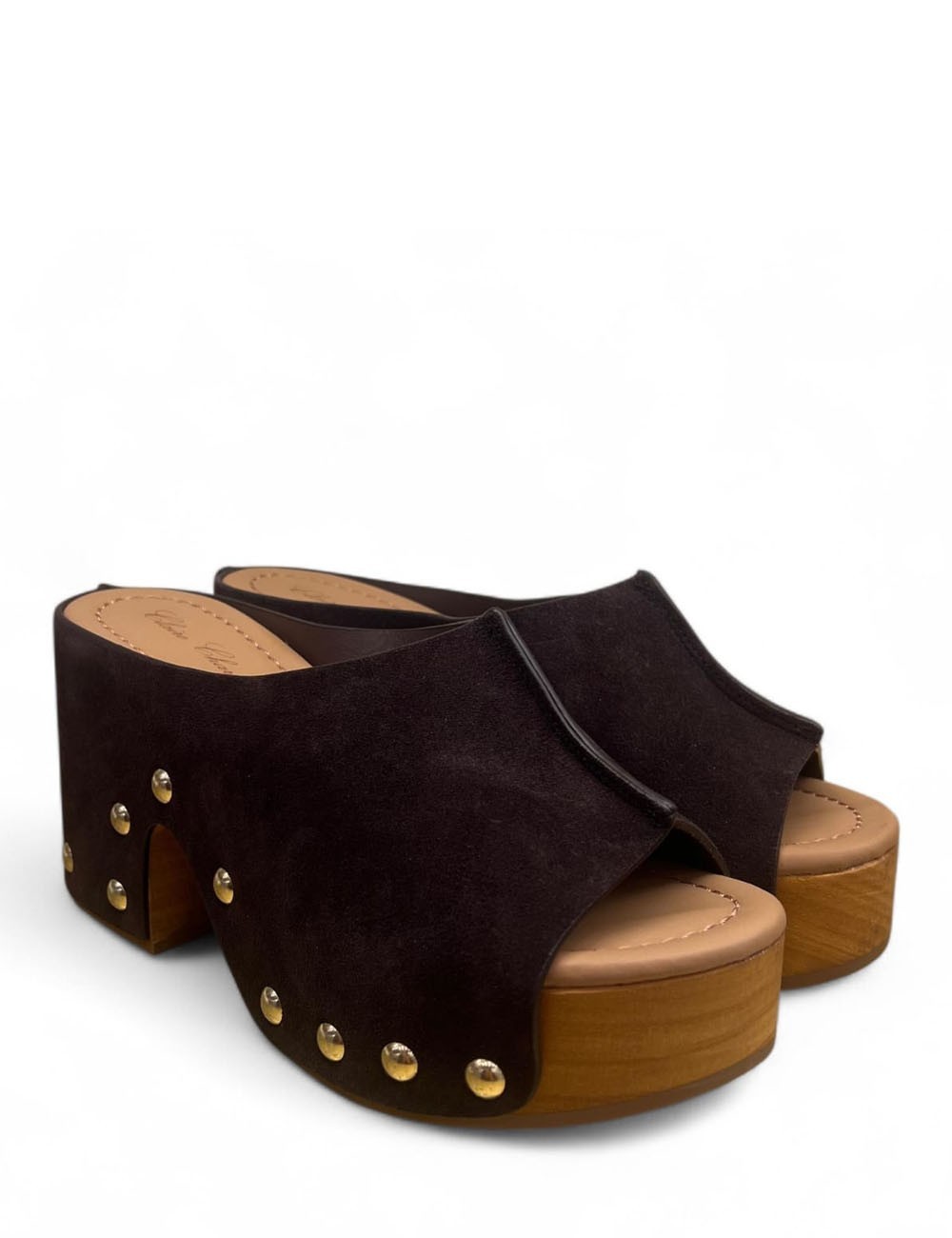 Zoccolo in legno Elise Contrast camoscio moka