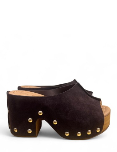 Zoccolo in legno Elise Contrast camoscio moka