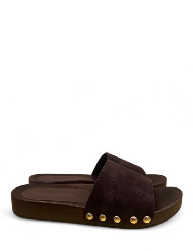 Sandalo in legno Alma Charol scamosciato moka