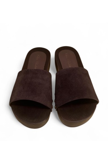 Sandalo in legno Alma Charol scamosciato moka
