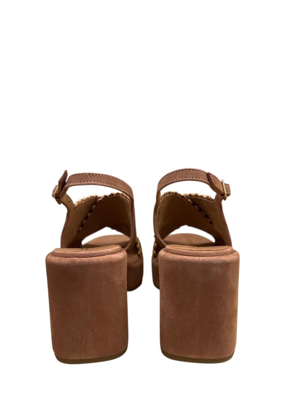 Sandalo con plateau a fasce incrociate corda marrone