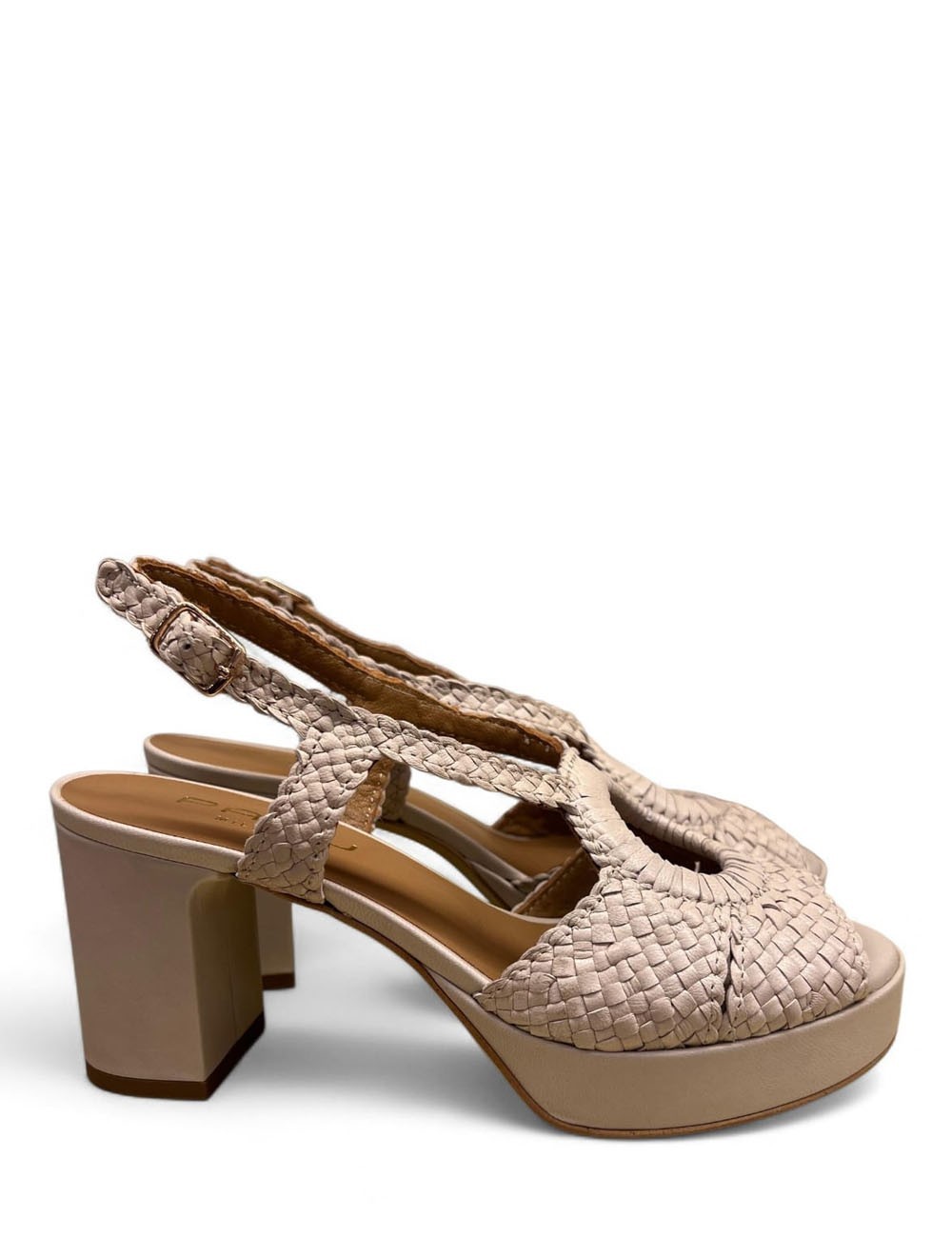 Sandalo a fasce con intreccio beige