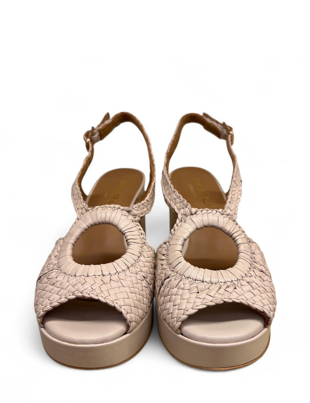 Sandalo a fasce con intreccio beige