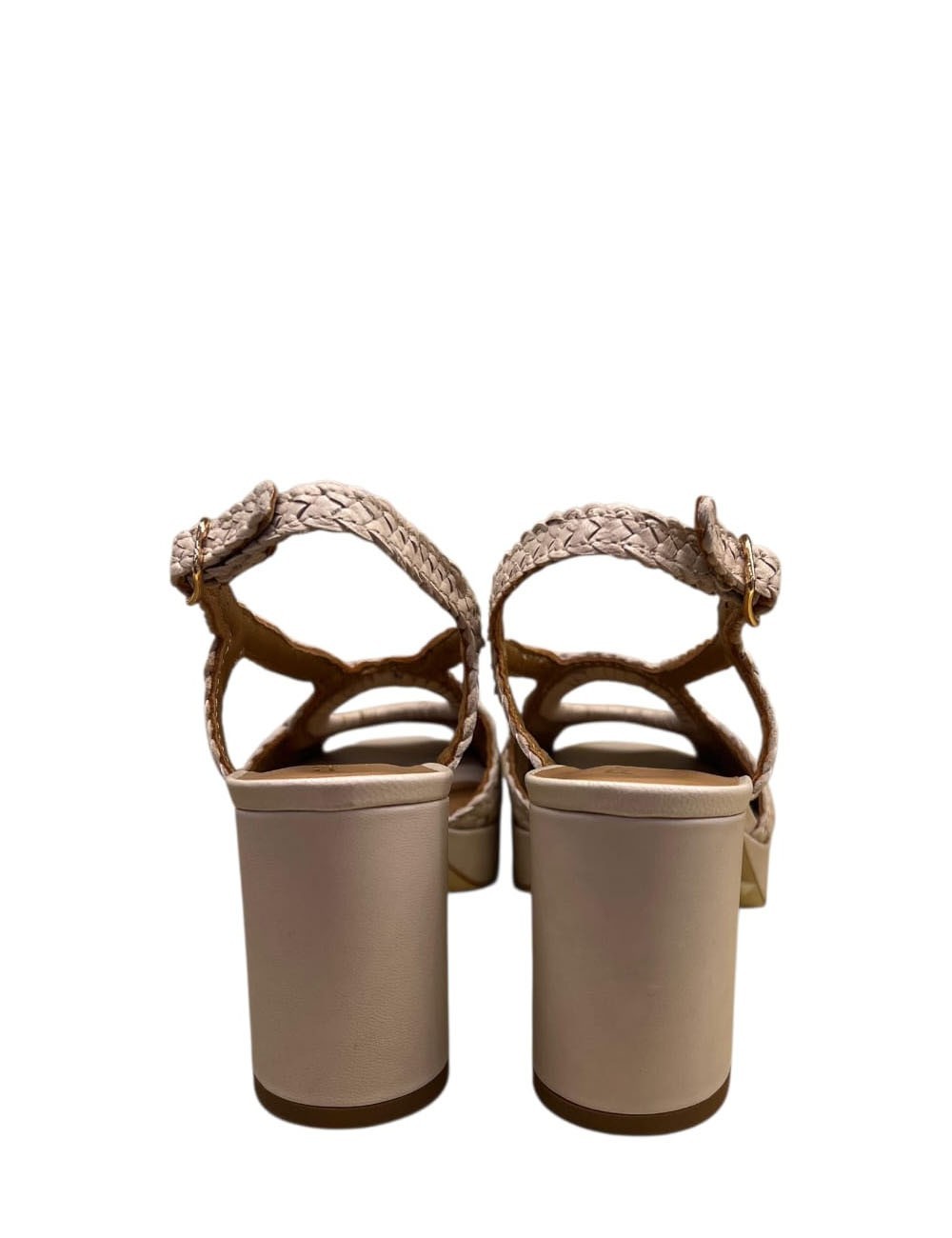 Sandalo a fasce con intreccio beige