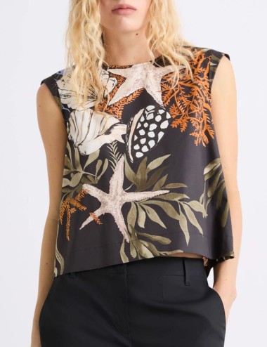 Top smanicato in cotone stretch nero