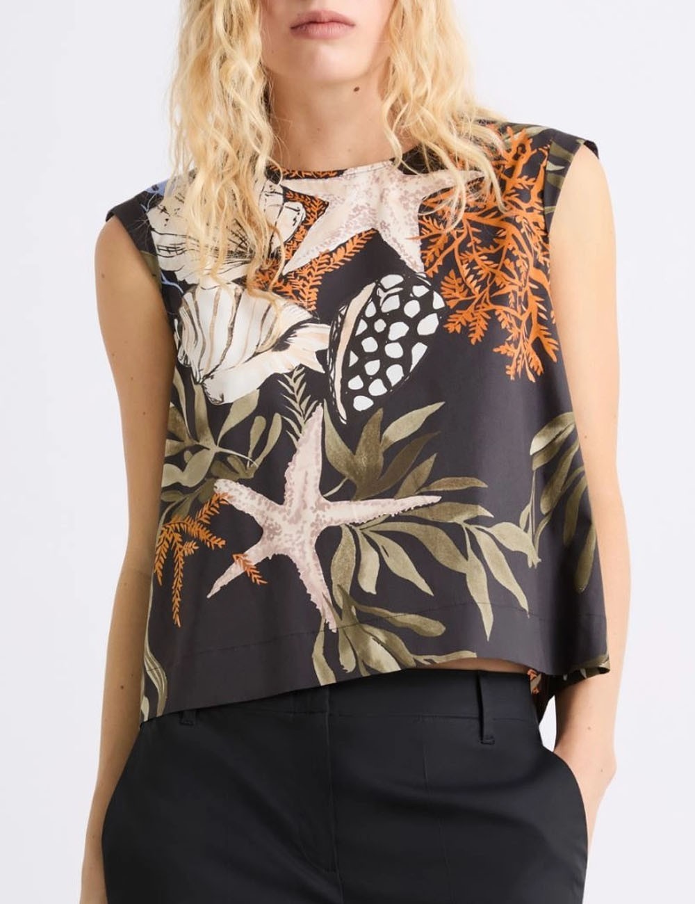 Sleeveless stretch cotton top black