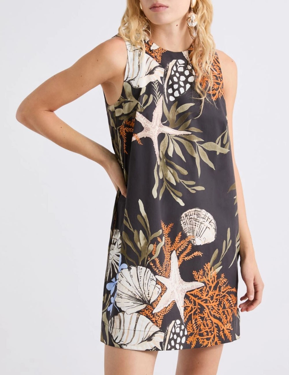 Sleeveless poplin dress black