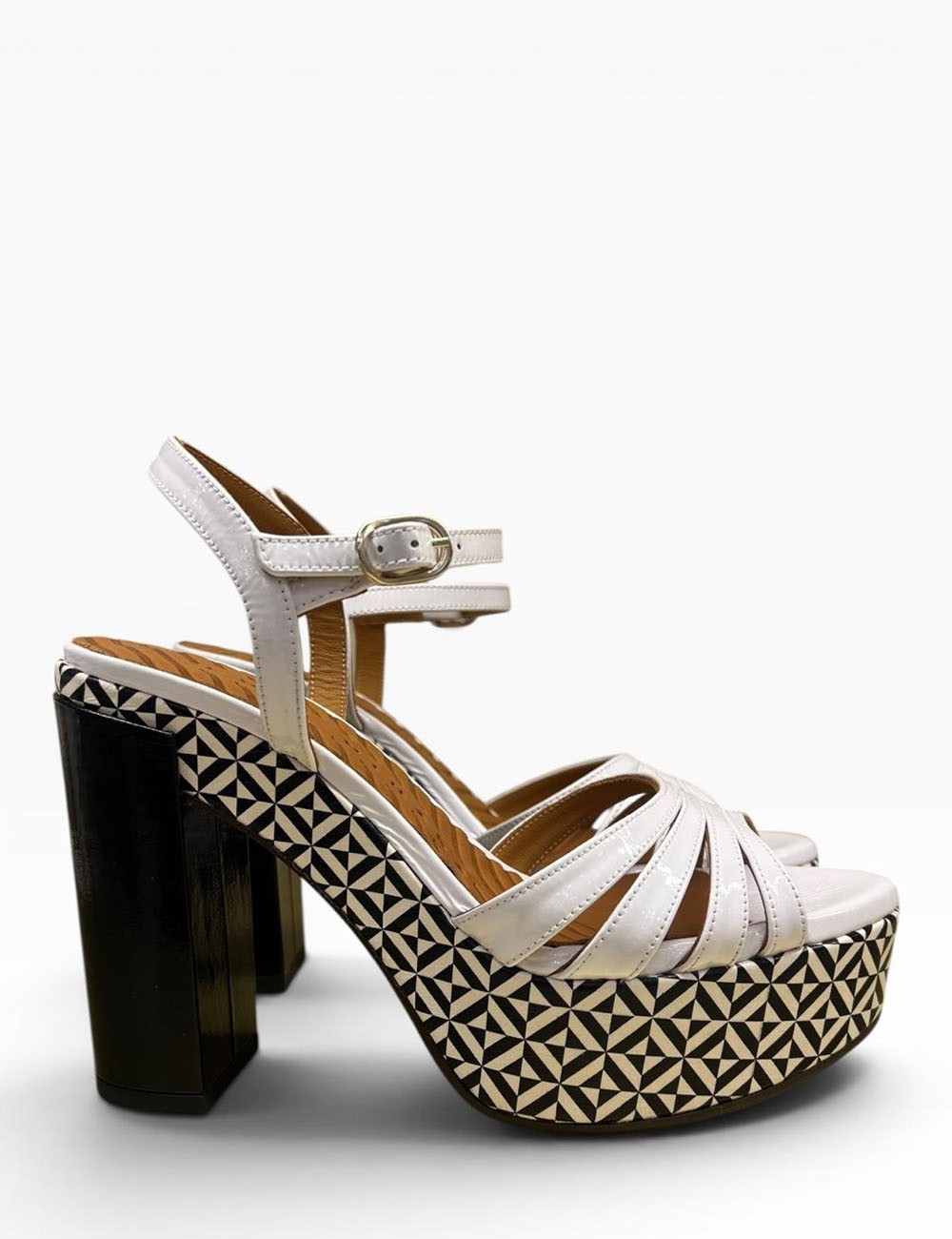 Sandalo JOLLY con plateau in pelle bianco tacco nero