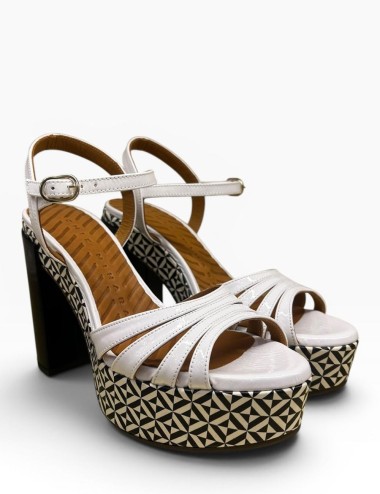 Sandalo JOLLY con plateau in pelle bianco tacco nero