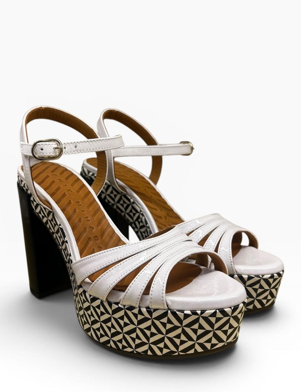 Sandalo JOLLY con plateau in pelle bianco tacco nero