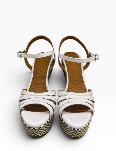 Sandalo JOLLY con plateau in pelle bianco tacco nero